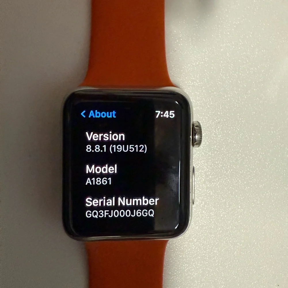 HERMES APPLE WATCH 42MM SERIES 3 Sapphire Crystal Face SS Case Orange M/L Band.